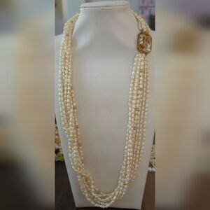 VINTAGE GENUINE PEARL NECKLACE 24IN GENUINE RUBY IN CLASP